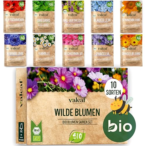 valeaf BIO Wilde Blumen Samen Set I 10 Sorten bienenfreundliche Blumensamen